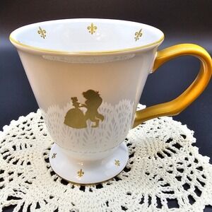 Disney Parks Beauty and the Beast Belle Gold Silhouette Fleur De Lis Mug F784